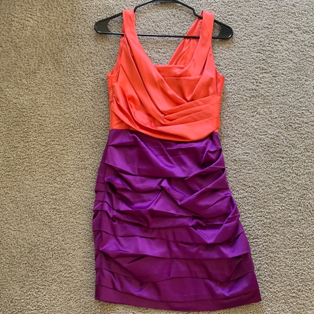 Express Colorblock Coral Top Purple Skirt Cocktail Dress